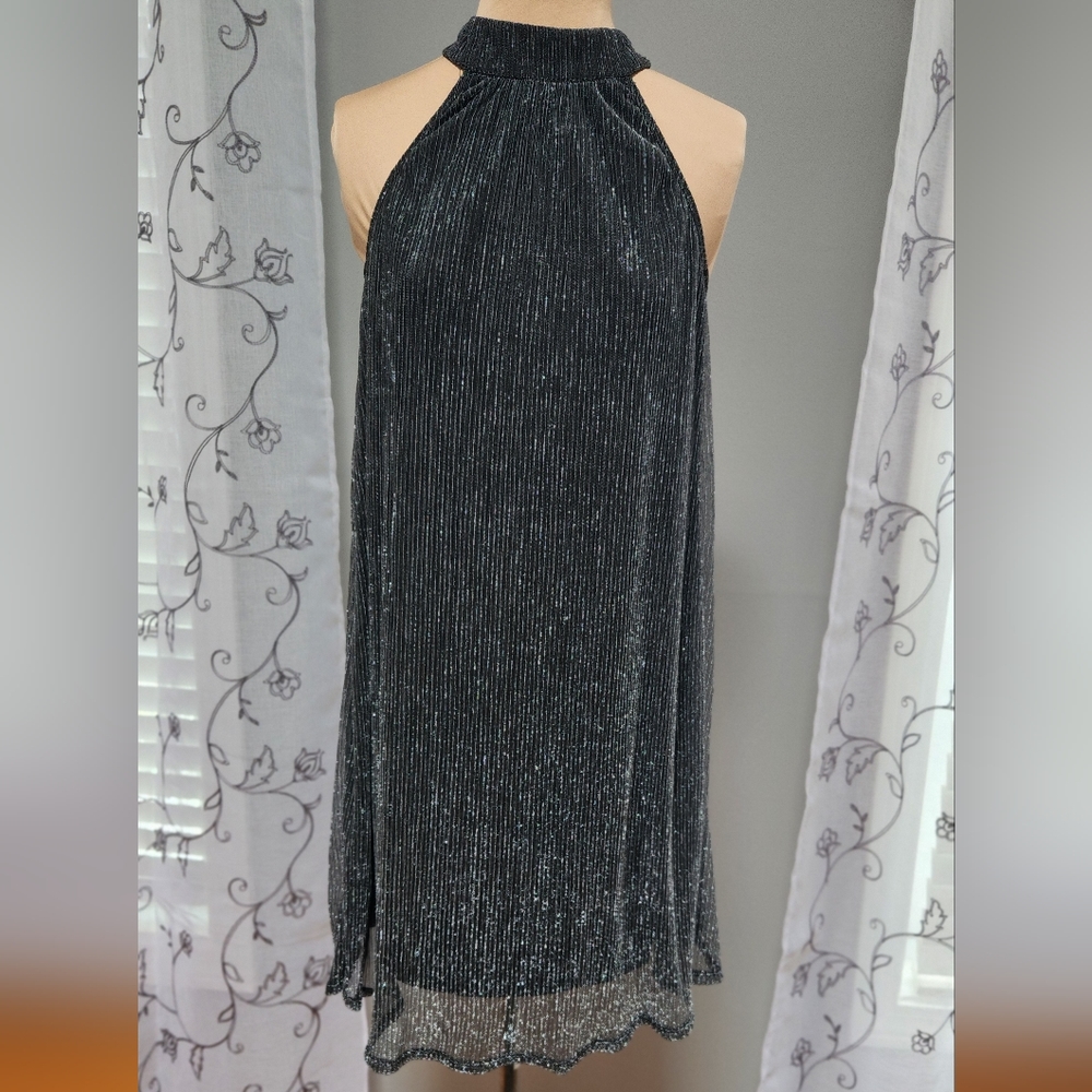 NWOT Nine West Womens Silver‎ Black Sleeveless Halter Neck Trapeze Dress Size S